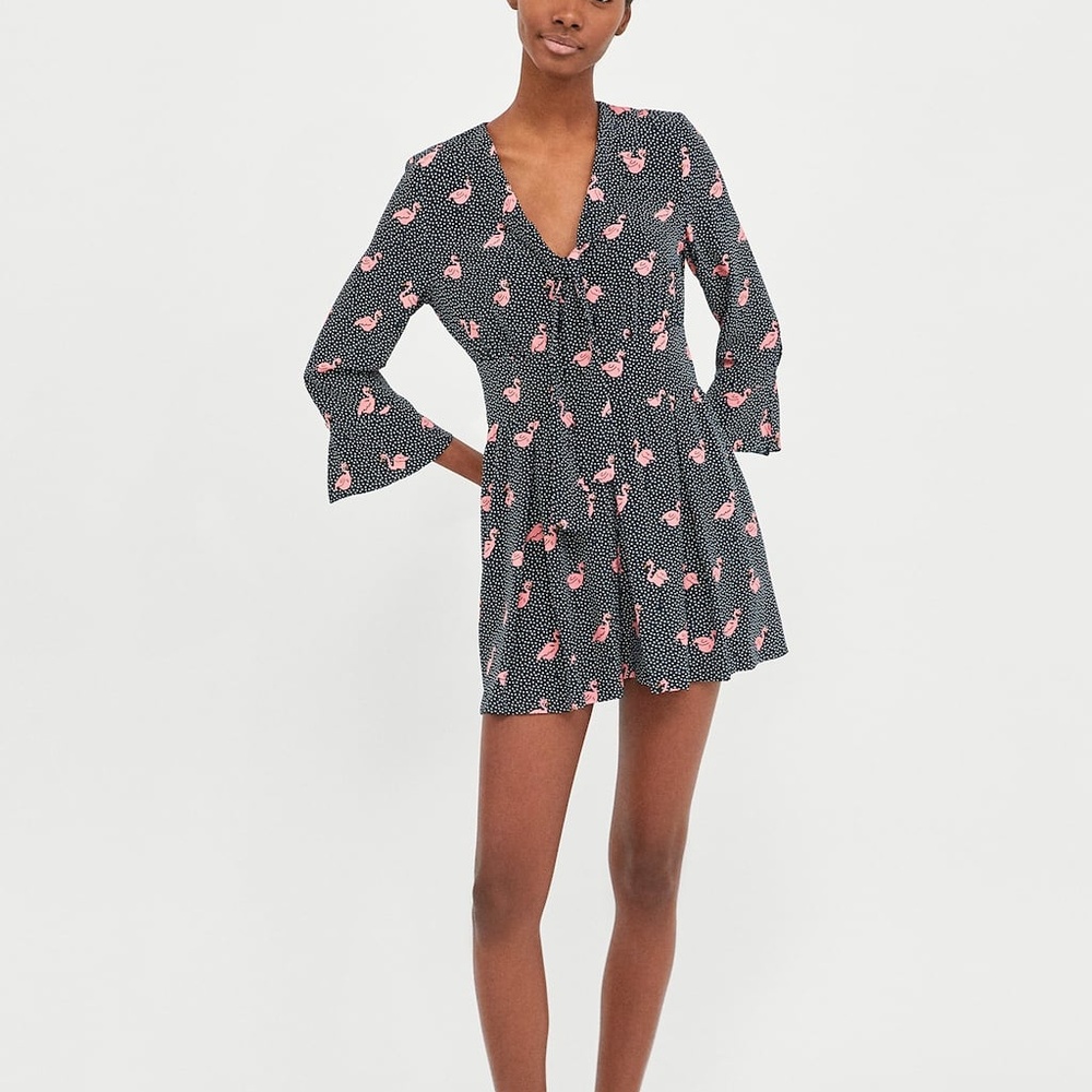 NWT ZARA SWAN PRINTED JUMPSUIT ROMPER